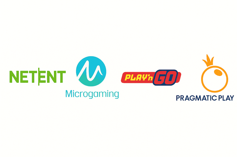 Logos beliebter Spieleentwickler in Schweizer Casinos